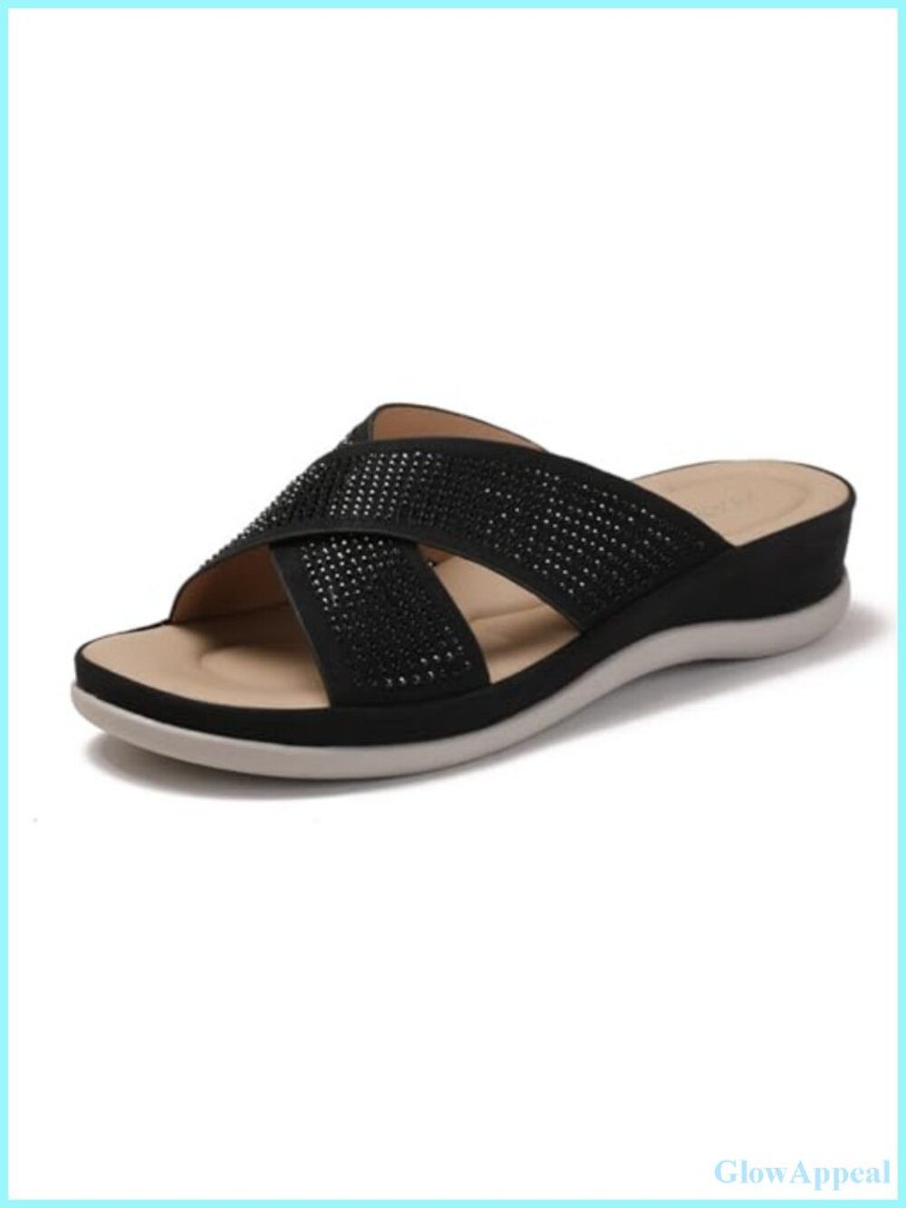 Women's Rhinestones Strappy Platform Orthotic Slides Faux Leather Slip On